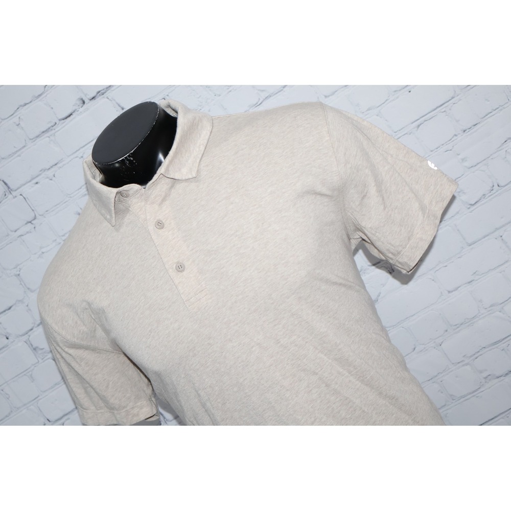 Fabletics Golf Polo Shirt Mens Large Tan Beige Short Sleeve Cotton Modal Blend